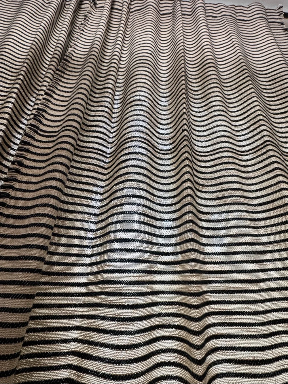 Like new: Anthropologie Natural & Indigo Stripe Luxe Linen-Blend 84” Curtain